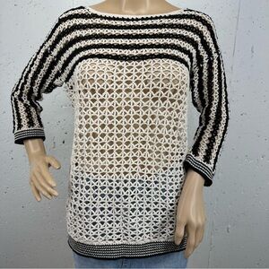 Sandro Paris Women's size 1 Small Cream and Black Open Knit Sweater